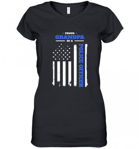 Mens Proud Grandpa of a Police Officer Distressed Flag Women's V-Neck T-Shirt Women's V-Neck T-Shirt / Black / S Women's V-Neck T-Shirt - Nice-Tshirts4u