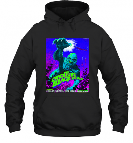 Vintage Water Lagoon Creature  Classic Horror Movie Tee Hooded Sweatshirt Hooded Sweatshirt / Black / S Hooded Sweatshirt - Nice-Tshirts4u