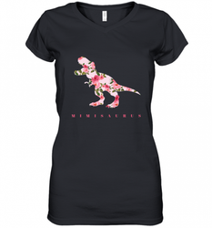 Cute Mimisaurus Tshirt with Floral Dinosaur for Women's V-Neck T-Shirt