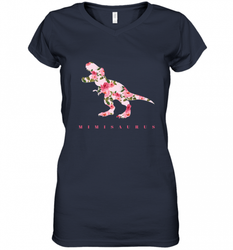 Cute Mimisaurus Tshirt with Floral Dinosaur for Women's V-Neck T-Shirt