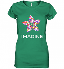 Imagine Flower Peace Sign Hippie 60s 70s Retro Women's V-Neck T-Shirt Women's V-Neck T-Shirt - Nice-Tshirts4u