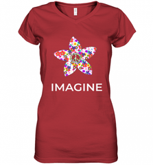Imagine Flower Peace Sign Hippie 60s 70s Retro Women's V-Neck T-Shirt Women's V-Neck T-Shirt - Nice-Tshirts4u