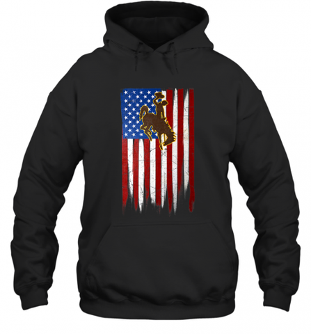 Wyoming Cowboys Grunge American Flag  Apparel Hooded Sweatshirt Hooded Sweatshirt / Black / S Hooded Sweatshirt - Nice-Tshirts4u