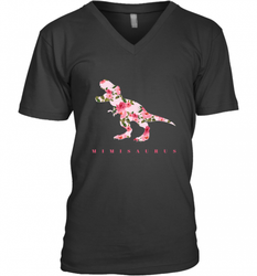 Cute Mimisaurus Tshirt with Floral Dinosaur for Men's V-Neck