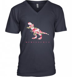 Cute Mimisaurus Tshirt with Floral Dinosaur for Men's V-Neck