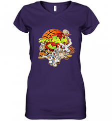 Kids Space Jam Group Shot Basketball Logo Women's V-Neck T-Shirt Women's V-Neck T-Shirt - Nice-Tshirts4u