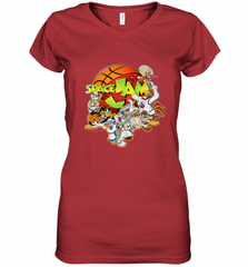 Kids Space Jam Group Shot Basketball Logo Women's V-Neck T-Shirt Women's V-Neck T-Shirt - Nice-Tshirts4u