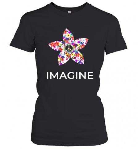 Imagine Flower Peace Sign Hippie 60s 70s Retro Women's T-Shirt Women's T-Shirt / Black / XS Women's T-Shirt - Nice-Tshirts4u