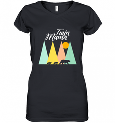 Twin Mom Mama Bear Shirt for Women Camping Bear and Cubs Women's V-Neck T-Shirt