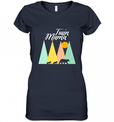 Twin Mom Mama Bear Shirt for Women Camping Bear and Cubs Women's V-Neck T-Shirt